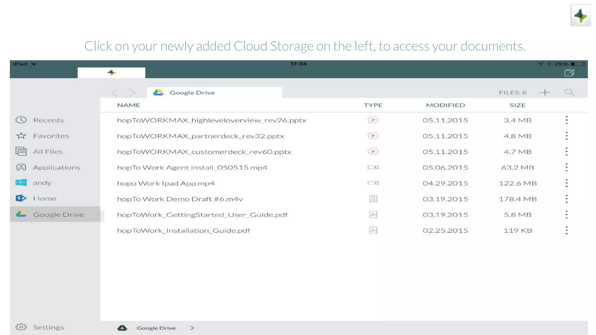 Click on your newly added Cloud Storage on the left, to access your documents.
 
