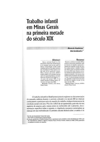 Horacio Gutiérrez & Ida Lewkowicz - Trabalho infantil em Minas Gerais na primeira metade do século XIX