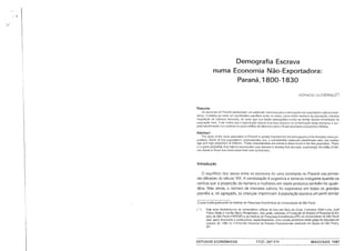 Horacio Gutiérrez - Demografia escrava numa economia não exportadora: Paraná, 1800-1830