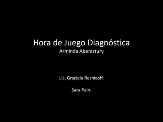 Hora de Juego Diagnóstica
      Arminda Aberastury



      Lic. Graciela Resnicoff.

            Sara Paín.
 