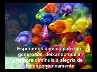 Esperamos demais para ser
 generosos, deixando que a
demora diminuía a alegria de
   dar espontaneamente
 