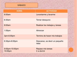 El tiempo que me queda libre, mayormente lo uso para relajarme ya sea practicando baile, saliendo a pasear o ir al cine con mis amigas.SÁBADO