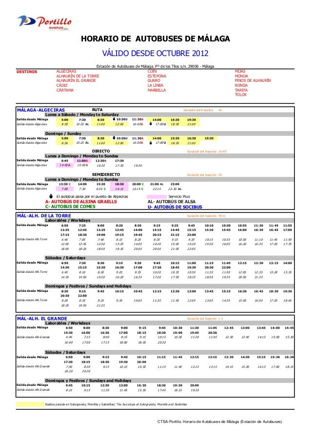 Horario Autobuses Portillo Marbella Málaga Directo Horario de autobuses de Malaga