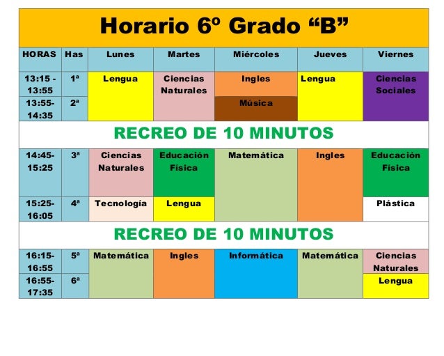 Horario 6TO. grado