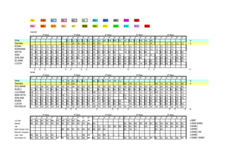 1ªA              1ª B           2A          2B                 3A                3B            3ªC            4ªA                 4ªB            4ª C          4ªD

                   5ªA              5ªB            5ª C        6ªA                6ªC               7ª A          7ªB            7ª C                8ª A           8ª B          8ª C         8ª D

                   manhã
                                      2ª feira                                       3ª feira                                      4ª feira                                         5ª feira                                    6ª feira
                   1ª      2ª       3ª    4ª       5ª     6ª   1ª        2ª       3ª     4ª         5ª       6ª   1ª        2ª   3ª    4ª            5ª        6ª   1ª       2ª   3ª    4ª     5ª       6ª       1ª   2ª   3ª       4ª         5ª   6ª
Irina                                                                    CJ       CJ CJ             CJ       CJ   3C        2A   2B HÁ               HÁ        CJ   3C       CJ   CJ HÁ        2A       2B                                                   6
Daniela                                                        3C        CJ       2A 3B             2B       CJ   8D        8D                                                    CJ CJ        CJ       3A                 CJ         CJ       CJ   CJ       5
EDNA               HÁ      CJ       CJ        CJ   CJ     CJ   HÁ        CJ       CJ CJ             CJ       CJ   HÁ        CJ   CJ       CJ         CJ        CJ   CJ       CJ   CJ CJ        CJ       CJ       CJ   CJ   CJ         CJ       L    L
ADRIANA            HÁ      CJ       CJ        CJ   CJ     CJ   HÁ        CJ       CJ CJ             CJ       CJ   HÁ        CJ   CJ       CJ         CJ        CJ   CJ       CJ   CJ CJ        CJ       CJ       CJ   CJ   CJ         CJ       L    L
KÁTIA              3A      3A       3A        3A   3A     3A   3A        3A       3A HÁ             3A       3A   3A        3A   3A       3A         3A        L    HÁ       3A   3A 3A        3A       L        HÁ   3A   3A         3A       3A   3A
ANA                HÁ      3C       3C        3C   3C     3C   HÁ        3C       3C 3C             3C       3C   HÁ        3C   3C       3C         3C        3C   L        3C   3C 3C        3C       3C       L    3C   3C         3C       3C   3C
IDALINA            2B      2B       2B        2B   2B     2B   2B        2B       2B 2B             HÁ       2B   2B        2B   HÁ       2B         2B        2B   2B       2B   2B 2B        L        L        2B   2B   2B         HÁ       2B   2B
ELIANE             2A      HÁ       2A        2A   2A     2A   2A        2A       HÁ L              2A       2A   2A        HÁ   2A       2A         2A        2A   2A       2A   2A L         2A       2A       2A   2A   2A         2A       2A   2A
LUCIA              3B      3B       3B        3B   3B     3B   HÁ        3B       3B HÁ             3B       3B   3B        3B   3B       3B         3B        3B   3B       3B   3B HÁ        3B       3B       3B   3B   3B         3B       L    L

                       0        0         0                          0        0                 0        0                                                               0                          0        0                                               11
                   tarde
                                      2ª feira                                     3ª feira                                         4ª feira                                        5ª feira                                    6ª feira
                   1ª      2ª       3ª    4ª       5ª     6ª   1ª        2ª     3ª     4ª           5ª       6ª   1ª        2ª   3ª     4ª           5ª        6ª   1ª       2ª   3ª    4ª     5ª       6ª       1ª   2ª   3ª       4ª         5ª   6ª
Irina                                                          1A        1B     4C CJ               CJ            4C        CJ   CJ 1A               1B        CJ                                                                                            6
Daniela                                                                  HÁ     HÁ                                                                                  4D       1B   CJ     CJ                      HÁ   1A   4C         4A       CJ   4B       6
SOLIMAR            L       4A       4A        4A   4A     4A   4A        4A     4A 4A               4A       4A   L         4A   4A       4A         4A        4A   4A       4A   4A     4A    4A       4A       4A   4A   4A         4A       4A   4A
SUELI              4C      4C       4C        HÁ   4C     4C   4C        4C     L      4C           4C       4C   L         4C   4C       4C         4C        4C   4C       4C   4C     4C    4C       4C       4C   HÁ   HÁ         4C       4C   4C
LUCIANA            HÁ      CJ       CJ        CJ   CJ     CJ   L         CJ     CJ CJ               CJ       CJ   HÁ        CJ   CJ       CJ         CJ        CJ   L        CJ   CJ     CJ    CJ       CJ       HÁ   CJ   CJ         CJ       CJ   CJ
ANA RITA           HÁ      CJ       CJ        CJ   CJ     CJ   HÁ        CJ     CJ CJ               CJ       CJ   CJ        CJ   CJ       CJ         L         L    CJ       CJ   CJ     CJ    CJ       CJ       CJ   CJ   CJ         CJ       CJ   CJ
IDALINA            1B      HÁ       1B        1B   1B     1B   1B        HÁ     1B 1B               1B       1B   1B        1B   1B       1B         L         L    1B       HÁ   1B     1B    1B       1B       1B   1B   1B         1B       1B   1B
EDNA               4B      4B       4B        HÁ   4B     4B   4B        4B     4B 4B               4B       4B   4B        HÁ   4B       4B         4B        4B   L        4B   4B     4B    4B       4B       4B   4B   4B         HÁ       4B   L
LUCIA              4D      4D       4D        4D   4D     4D   4D        4D     4D 4D               4D       4D   4D        HÁ   HÁ       4D         4D        4D   L        HÁ   4D     4D    4D       4D       L    4D   4D         4D       4D   4D
PATRÍCIA           L       1A       1A        1A   1A     1A   L         1A     1A 1A               1A       1A   HÁ        1A   1A       HÁ         1A        1A   1A       1A   1A     1A    1A       1A       1A   HÁ   1A         1A       1A   1A
                                                                     0        0      0                                  0                        0         0             0                                                        0        0             0   12

                                      2ª feira                                       3ª feira                                         4ª feira                                      5ª feira                                    6ª feira
                   1ª      2ª       3ª    4ª       5ª     6ª   1ª        2ª       3ª     4ª         5ª       6ª   1ª        2ª   3ª       4ª         5ª        6ª   1ª       2ª   3ª    4ª     5ª       6ª       1ª   2ª   3ª       4ª         5ª   6ª
Lia Geo            6C      6B       6A 6A          6B     HÁ   HÁ        HÁ       6A 6B             6C       6C                                                                                                                                              0 6BC
Marilia            5B      6A       6B 6C          5A     5A   6A        6C       5B 5A             5A       5B   6A                                                6A       5B   6B     6B    5B       6C       6A   5A   6B         6B       6C   6C       0 5AB 6ABC
Jair                                                                                                              CJ        CJ   CJ       6C         6B        6B   6B       6C   6A     x     6A                HÁ   6C   6C         6A       6A   6B       0 6ABC
Beth Dantas Cien                                               6B        6B       6C     6C         6A       6A   6B        6B   6A                                 6C       HÁ   CJ                             6C   6A                                     0 6ABC
Marcelo Vasques                                                                                                                                                                                                                                              0 5ABC 6A
Ivani Geo          5A      5B       L         5C   5C     L              5C       L      L          5B       5A   L         5A   5B       L          L         L                                                                                             0 5ABC
SOLANGE EF         4A      HÁ       HÁ        6B   6A     6A   5A        5A       5C     6A         6B       6B   4A        4B   4C       CJ                        4B       4D   HÁ     6C    6C       5B       5C   5C   5A         6C       5B   5B       0 5ABC 6ABC
 