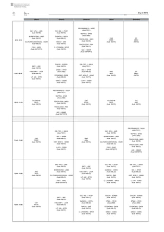 Núm. 26
Curs: 2022 - 23
Horari Anual Acrònim: 1BATA
dilluns dimarts dimecres dijous divendres
8:15 - 9:15
MAT. APLI. - JNIE
(Aula 1BATB)
BIOMEDICINA - LABA
(Aula 1BATC)
CULTURA AUDIOVISUAL - XGAR
(Aula BIBLIO)
FRA I - JARG
(Aula SUPORT3)
TEC. IND. I - PESP
(Aula 1BATC)
QUIMICA I - NVEN
(Aula BIBLIO)
MACS I - JNIE
(Aula 1BATA)
C. LITERARIA - SPER
(Aula 1BATB)
PROGRAMACIO - XALM
(Aula TEC1)
REPTES - XPAR
(Aula LAB2)
PSICOLOGIA - MBOI
(Aula 1BATB)
PSICOLOGIA - PSI4
(Aula 1BATC)
ALE I - MMAR
(Aula SUPORT3)
CAS
SPER
(Aula 1BATA)
EF
MRIO
(PATI2)
9:15 - 10:15
MAT I - JNIE
(Aula 1BATA)
FUN. EMP. I - JJOR
(Aula BIBLIO)
LIT. UNI. - MTRI
(Aula 1BATC)
FISICA I - SOPER
(Aula 1BATA)
CTMA I - XPAR
(Aula LAB2)
ECONOMIA - ENEB
(Aula BIBLIO)
GREC I - GGRA
(Aula 1BATC)
DIB. TEC. I - XALM
(Aula TEC1)
BIO. I - XPAR
(Aula BIBLIO)
HIST. MON C. - MANE
(Aula 1BATA)
LLATI I - GGRA
(Aula 1BATC)
ANG
JAZU
(Aula 1BATA)
EF
MRIO
(PATI2)
10:15 - 11:15
FILOSOFIA
HLLO
(Aula 1BATA)
PROGRAMACIO - XALM
(Aula TEC1)
REPTES - XPAR
(Aula LAB2)
PSICOLOGIA - MBOI
(Aula 1BATB)
PSICOLOGIA - PSI4
(Aula 1BATC)
ALE I - MMAR
(Aula SUPORT3)
CAT
MTUA
(Aula 1BATA)
FILOSOFIA
HLLO
(Aula 1BATA)
TUT
JNIE
(Aula 1BATA)
11:45 - 12:45
CAS
SPER
(Aula 1BATA)
DIB. TEC. I - XALM
(Aula TEC1)
BIO. I - XPAR
(Aula BIBLIO)
HIST. MON C. - MANE
(Aula 1BATA)
LLATI I - GGRA
(Aula 1BATC)
ANG
JAZU
(Aula 1BATA)
MAT. APLI. - JNIE
(Aula 1BATB)
BIOMEDICINA - LABA
(Aula 1BATC)
CULTURA AUDIOVISUAL - XGAR
(Aula BIBLIO)
FRA I - JARG
(Aula SUPORT3)
PROGRAMACIO - XALM
(Aula TEC1)
REPTES - XPAR
(Aula LAB2)
PSICOLOGIA - MBOI
(Aula 1BATB)
PSICOLOGIA - PSI4
(Aula 1BATC)
ALE I - MMAR
(Aula SUPORT3)
12:45 - 13:45
ANG
JAZU
(Aula 1BATA)
MAT. APLI. - JNIE
(Aula 1BATB)
BIOMEDICINA - LABA
(Aula 1BATC)
CULTURA AUDIOVISUAL - XGAR
(Aula BIBLIO)
FRA I - JARG
(Aula SUPORT3)
MAT I - JNIE
(Aula 1BATA)
FUN. EMP. I - JJOR
(Aula BIBLIO)
LIT. UNI. - MTRI
(Aula 1BATC)
TEC. IND. I - PESP
(Aula 1BATC)
QUIMICA I - NVEN
(Aula BIBLIO)
MACS I - JNIE
(Aula 1BATA)
C. LITERARIA - SPER
(Aula 1BATB)
DIB. TEC. I - XALM
(Aula TEC1)
BIO. I - XPAR
(Aula BIBLIO)
HIST. MON C. - MANE
(Aula 1BATA)
LLATI I - GGRA
(Aula 1BATC)
13:45 - 14:45
CAT
MTUA
(Aula 1BATA)
MAT I - JNIE
(Aula 1BATA)
FUN. EMP. I - JJOR
(Aula BIBLIO)
LIT. UNI. - MTRI
(Aula 1BATC)
TEC. IND. I - PESP
(Aula 1BATC)
QUIMICA I - NVEN
(Aula BIBLIO)
MACS I - JNIE
(Aula 1BATA)
C. LITERARIA - SPER
(Aula 1BATB)
FISICA I - SOPER
(Aula 1BATA)
CTMA I - XPAR
(Aula LAB2)
ECONOMIA - ENEB
(Aula BIBLIO)
GREC I - GGRA
(Aula 1BATC)
FISICA I - SOPER
(Aula 1BATA)
CTMA I - XPAR
(Aula LAB2)
ECONOMIA - ENEB
(Aula BIBLIO)
GREC I - GGRA
(Aula 1BATC)
Grup 1r BAT A
 