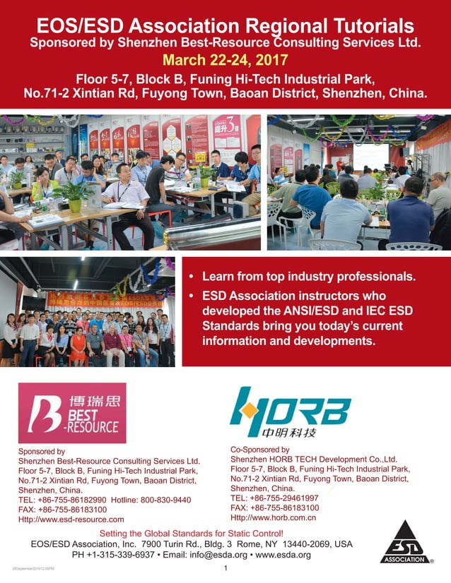 EOS/ESD Association, Inc. Regional Tutorials in Shenzhen, China | PDF