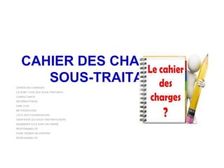 CAHIER DES CHARGES ET
SOUS-TRAITANTSCAHIER DES CHARGES
CE SONT TOUS DES SOUS-TRAITANTS
CONSULTANTS
INFORMATICIENS
ASBL (CIH)
METHODOLOGIE
LISTE DES FOURNISSEURS
IDENTIFIER LES SOUS-TRAITANTS RGPD
DEMANDER S’ILS SONT EN ORDRE
RESPONSABILITÉ
FAIRE SIGNER UN CONTRAT
RESPONSABILITÉ
 
