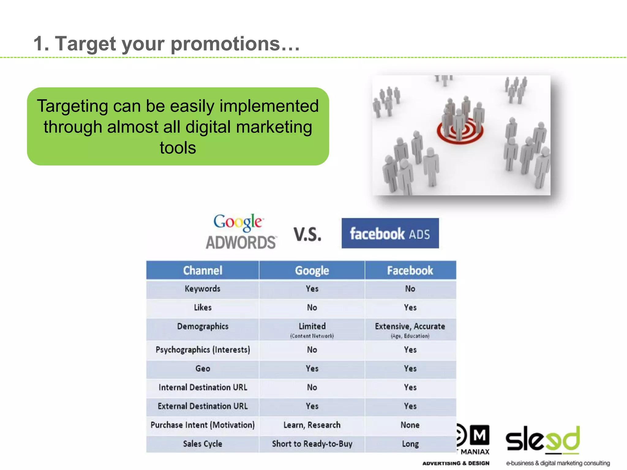 1. Target your promotions…


     Targeting can be easily implemented
      through almost all digital marketing
                    tools




                                             18

18
 