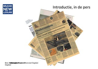 Introductie, in de pers
Gepubliceerd:
Laatst gewijzigd:
9 februari 2014 09:13
9 februari 2014 09:22
!!!!!!!!!
'Dan valt het kwartje, we maken een pretpark'
Iets totaal nieuws uitvinden. Dat was de doelstelling van ondernemers Marc
Koerts en Daan de Kruijk. Enkele weken geleden haalden de ondernemers
financiering ter waarde van 22 miljoen euro binnen om
een indoor attractiepark
te ontwikkelen in Roermond.
Beide ondernemers komen uit de vastgoedwereld. In 2008 constateerden ze "dat de
wereld nooit meer zal zijn zoals die was" en besloten ze wat anders te doen.
"We beseften ons dat we moesten zoeken naar een markt die groeit, die
gefragmenteerd is en waar nieuwe technologieën nog niet maximaal worden benut.
Dat is een markt waar je als nieuwe toetreder het verschil kan maken."
Nieuwe technologieën
"We zijn allebei vader en in een keer viel het kwartje, we gaan een attractiepark
bouwen", legt De Kruijk enthousiast uit. "Maar dan wel helemaal vanuit de basis
nieuwe technologieën toepassend."
Hij benadrukt dat de markt voor pretparken ideaal is. Volgens de ondernemers
hebben de bestaande attractieparken niet de mogelijkheid optimaal in te spelen op
de laatste ontwikkelingen. "Die hebben grote attracties staan en daar moeten ze het
mee doen."
Verder legt De Kruijk uit dat het helpt dat de markt verdeeld is over zoveel partijen.
"Er is geen grote partij die ons kan wegdrukken."
Vanuit hun bedrijf Brand New Leisure ontwikkelen ze nu Yumble zoals het nieuw
attractiepark gaat heten.
Bron: NuZakelijk.nlBron: VolkskrantBron: Voorpagina Financieel
Dagblad
Bron: Ondernemerskatern Financieel Dagblad
 