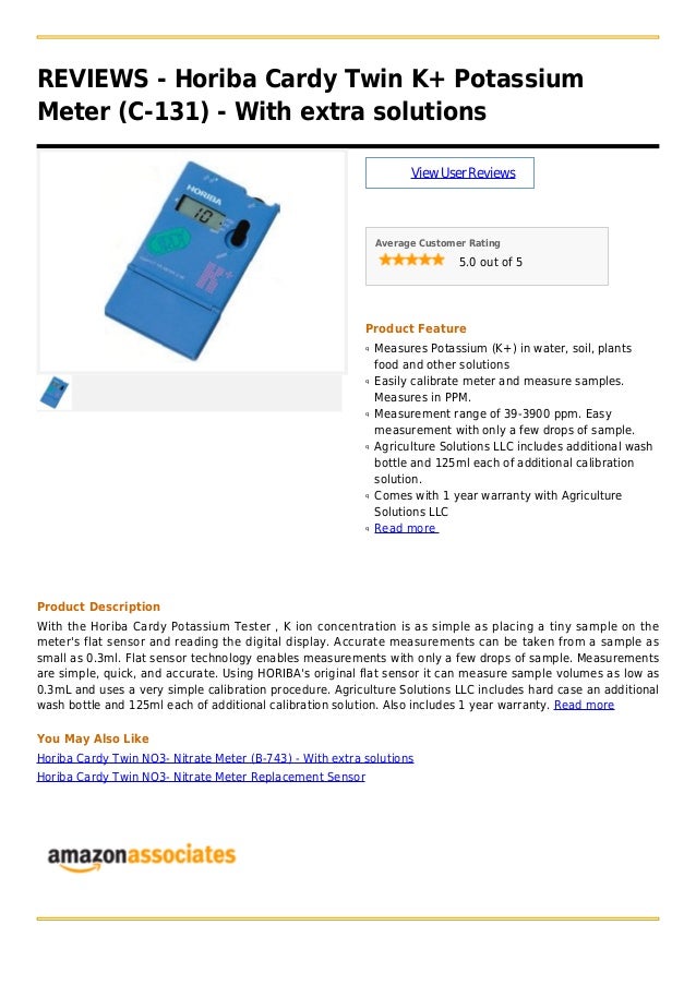 Horiba cardy twin k+ potassium meter (c 131) with extra solutions