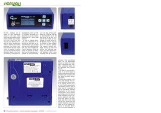 66 TELE-audiovision International — The World‘s Largest Digital TV Trade Magazine — 09-10/2013 — www.TELE-audiovision.com
software. Only pre-defined
plans can be downloaded
without an option for creat-
ing a customised plan; how-
ever, customised plans can
be requested from Horizon
directly.
Our test PC runs with Win-
dows 8, so we’re happy to
confirm that both drivers and
software work smoothly with
the latest Microsoft operat-
ing system.
As the name implies, a full
scan goes through the cur-
rently selected channel plan
in its entirety, from A to Z,
or from Z to A by pushing the
LEFT/RIGHT buttons. With a
short scan it is possible to
look at specifically selected
frequencies of the current
channel plan, and a manual
scan allows users to chose a
single frequency from a fre-
quency selection with spec-
trum view. Both in full scan
mode and short scan mode
the HD-CM+ starts from the
lowest frequency and works
itself up to the highest fre-
quency of the plan. When-
ever an active frequency is
HD-CM+ installers will be
happy to find themselves
smack in the scan menu
which lets them select one of
three available scan modes:
full scan, short scan and
manual scan. Before we ex-
plain all three varieties and
make a selection for testing
purposes, we should men-
tion that the HD-CM+ signal
meter is capable of storing
up to 20 pre-defined channel
allocation plans in its inter-
nal memory. Those plans are
available for dozens of DVB-
C providers worldwide and
allow fast access to all active
frequencies of a given cable
network.
In case no channel alloca-
tion plan is available for the
provider at hand you can al-
ways fall back on a standard
channel plan that includes all
UHF and VHF frequencies.
Channel allocation plans can
easily be selected for down-
load from the manufacturer’s
website at www.horizonhge.
com. All data will be pack-
aged into a ZIP file that can
be downloaded to a PC. All
that is left to do then is to
use the USB cable for con-
necting the meter to the PC.
All drivers that are required
to that end are also available
from the Horizon website.
File transfer worked flaw-
lessly during our test and
without any additional user
input, since the zipped chan-
nel allocation plans come
complete with all necessary
 