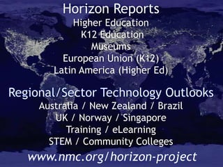 Higher Education
K12 Education
Museums
European Union (K12)
Latin America (Higher Ed)
Australia / New Zealand / Brazil
UK / Norway / Singapore
Training / eLearning
STEM / Community Colleges

 