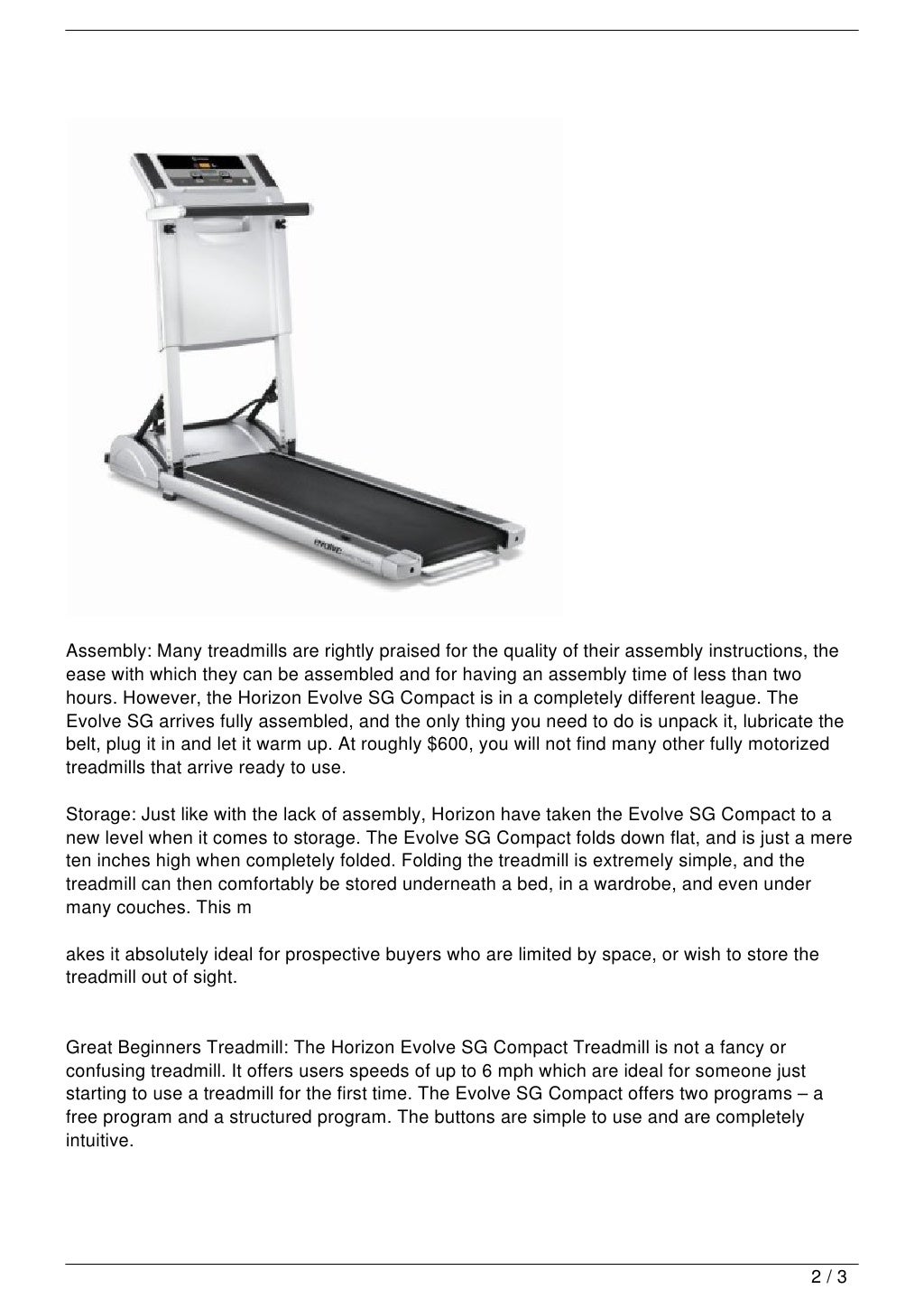 Horizon Evolve SG Compact Treadmill Review