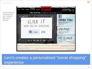 27



Your friends are
shopping with
you – even if
they aren’t
present.




  Leviʼs creates a personalized “social shopping”
  experience
 