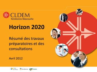 Horizon 2020
Résumé des travaux
préparatoires et des
consultations

Avril 2012
 
