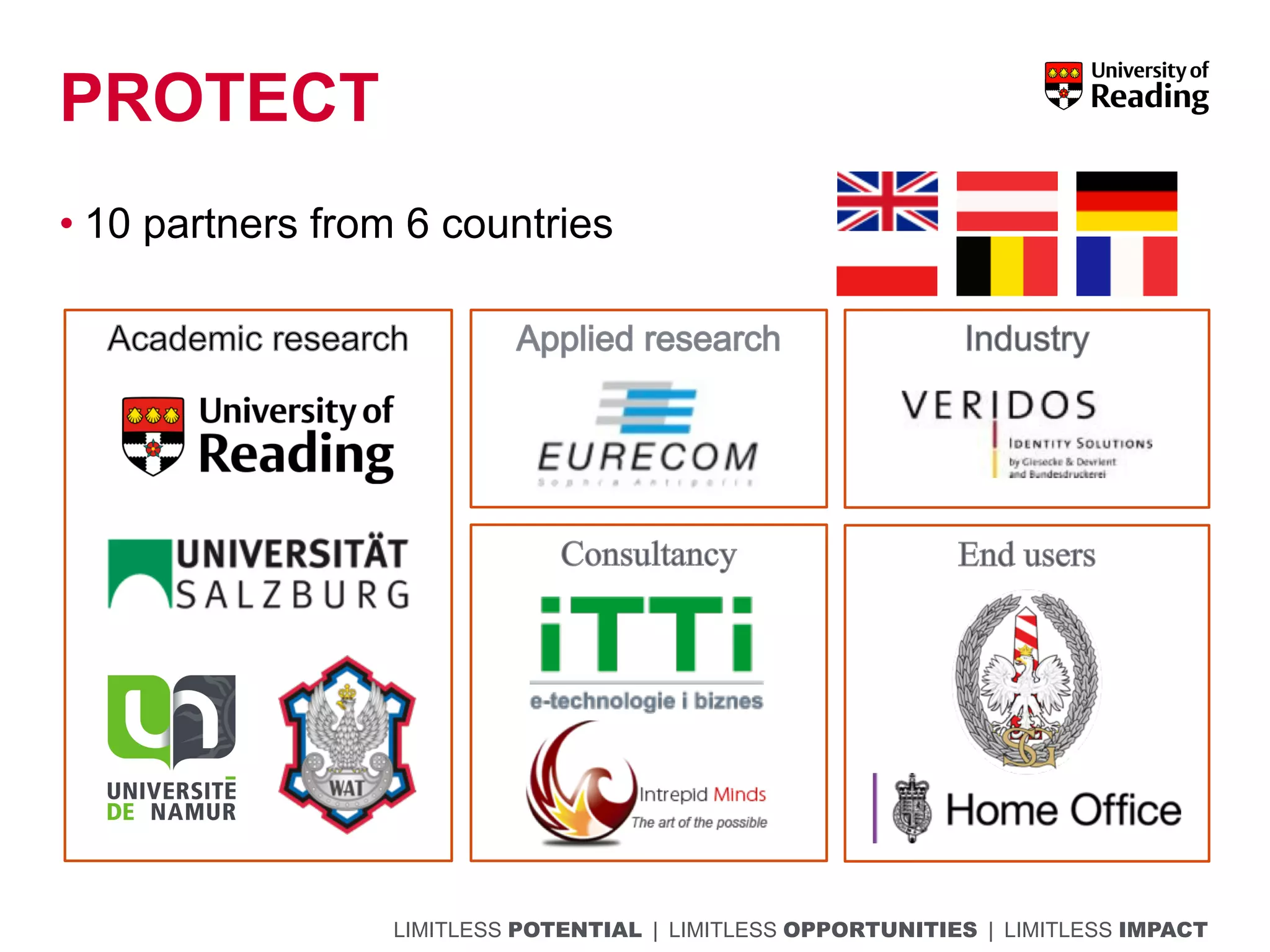 LIMITLESS POTENTIAL | LIMITLESS OPPORTUNITIES | LIMITLESS IMPACT
PROTECT
• 10 partners from 6 countries
4
 