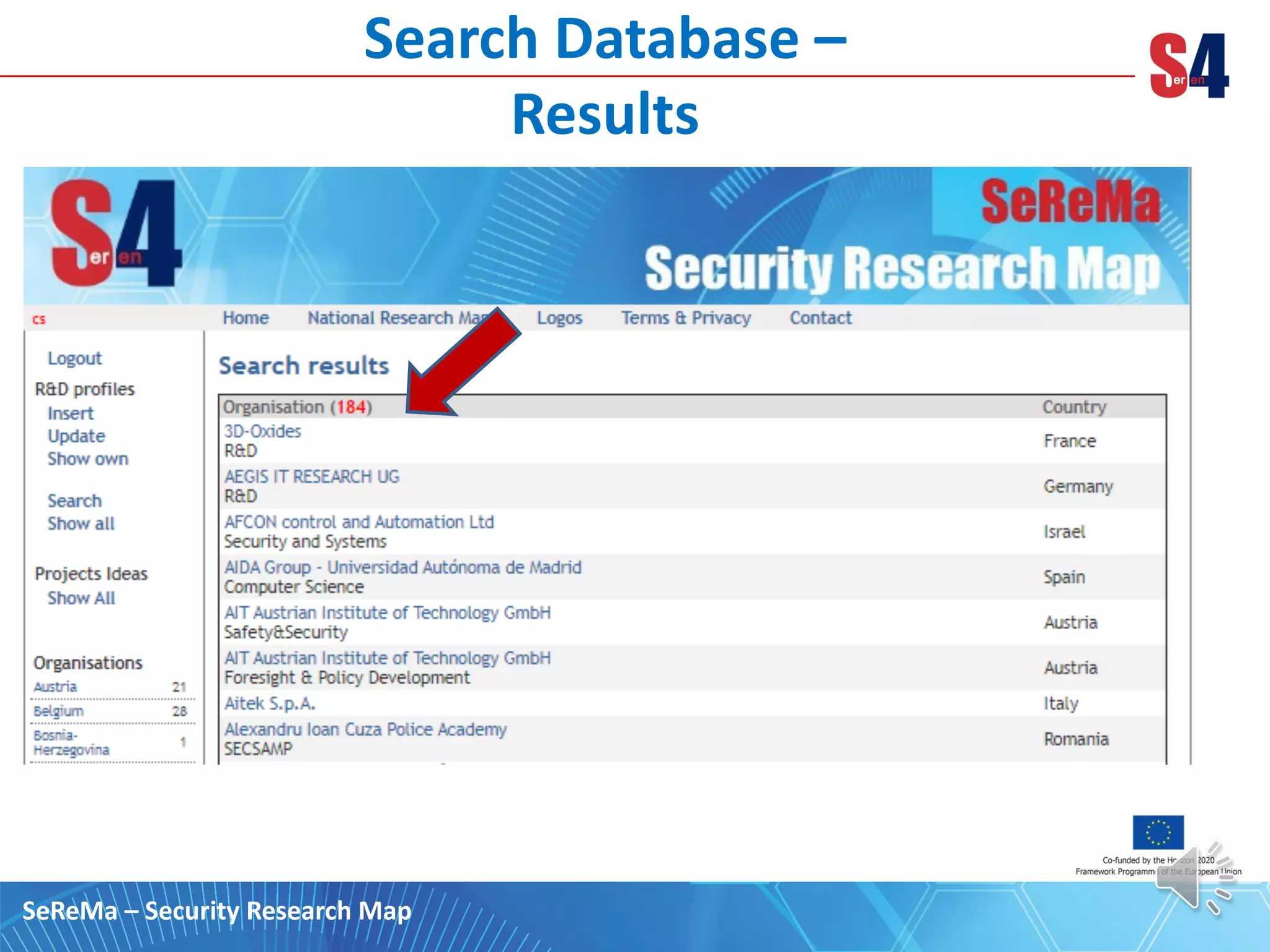 Search Database –
Results
SeReMa – Security Research Map
 