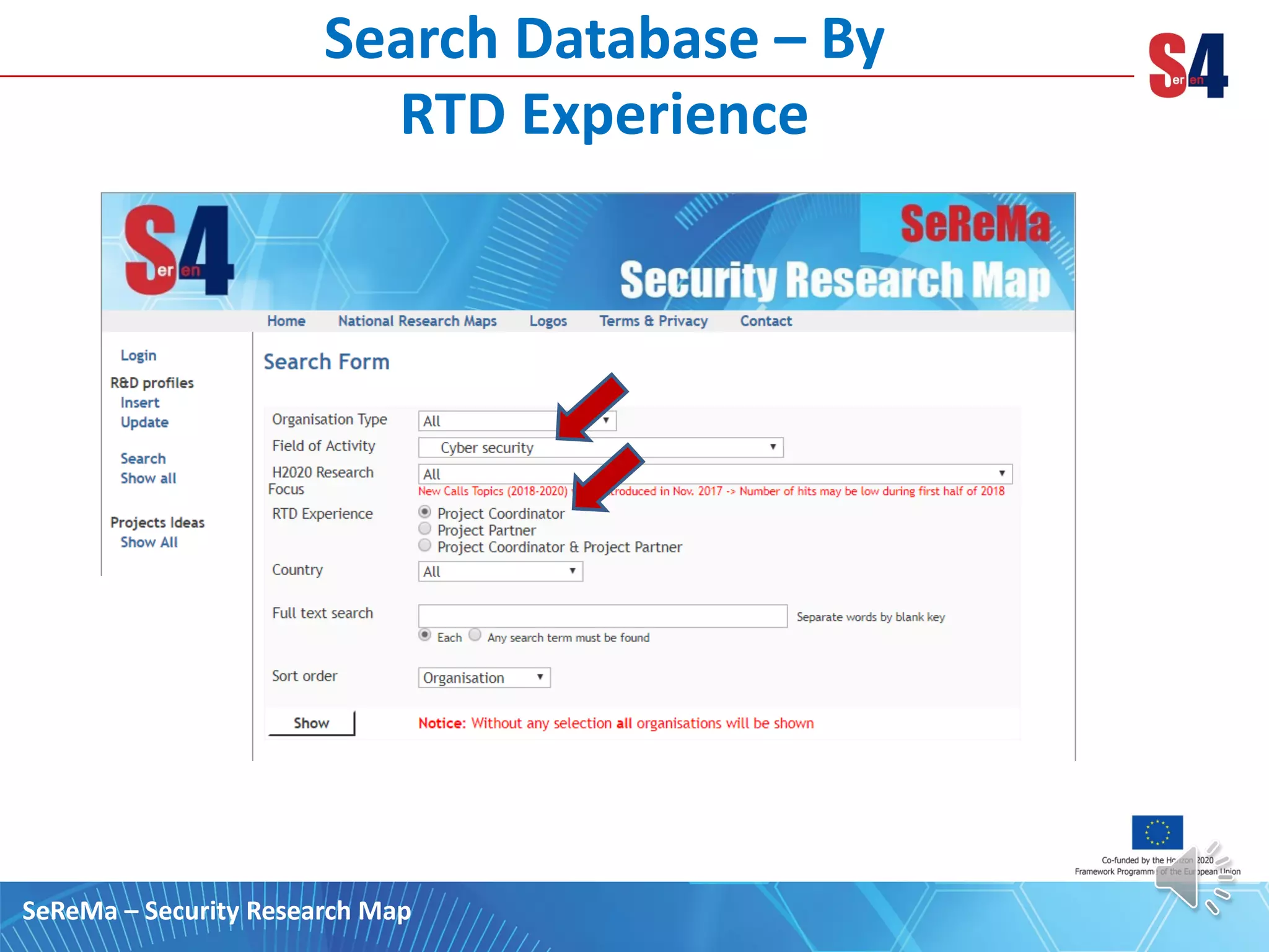 Search Database – By
RTD Experience
SeReMa – Security Research Map
 