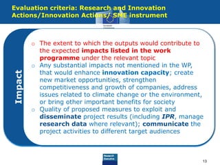 13
o The extent to which the outputs would contribute to
the expected impacts listed in the work
programme under the relev...
