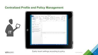 Centralized Profile and Policy Management
IT
Easily revert settings according to policy 14CONFIDENTIAL
 