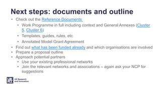 Next steps: documents and outline
• Check out the Reference Documents
• Work Programme in full including context and Gener...