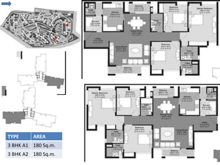 TYPE AREA 
3 BHK A1 180 Sq.m. 
3 BHK A2 180 Sq.m. 
 