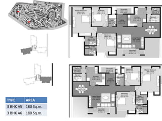 TYPE AREA 
3 BHK A5 180 Sq.m. 
3 BHK A6 180 Sq.m. 
 