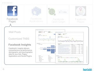 Facebook                     Facebook       Facebook    Facebook
 Pages                      Applications   Open Graph    ...