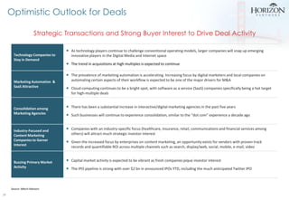 Optimistic Outlook for Deals
Strategic Transactions and Strong Buyer Interest to Drive Deal Activity
Technology Companies ...