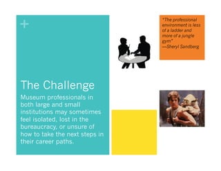 +
The Challenge
Museum professionals in
both large and small
institutions may sometimes
feel isolated, lost in the
bureauc...