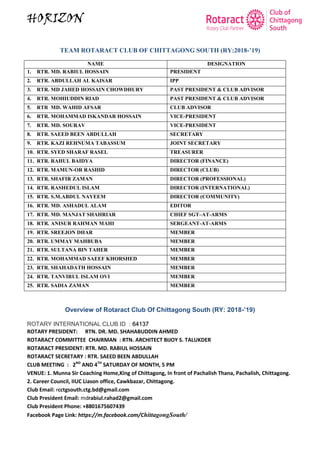 TEAM ROTARACT CLUB OF CHITTAGONG SOUTH (RY:2018-’19)
Overview of Rotaract Club Of Chittagong South (RY: 2018-’19)
ROTARY I...