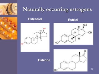 Naturally occurring estrogens
14
Estradiol
Estrone
Estriol
 