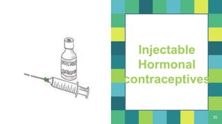 35
Injectable
Hormonal
contraceptives
 