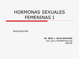 HORMONAS SEXUALES FEMENINAS I REALIZADO POR:  DR. RENE A. CELIS MARTINEZ [email_address] NOV/05 