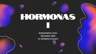 HORMONAS
I
BIOQUIMICA 2021
SEGUNDO AÑO
Dr GERMAN CUYUCH
 