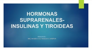 HORMONAS
SUPRARENALES-
INSULINAS Y TIROIDEAS
MG.MARIA LUZ ROJAS CAMPOS
 