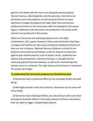 Different types of test for Hormonal Balance | PDF