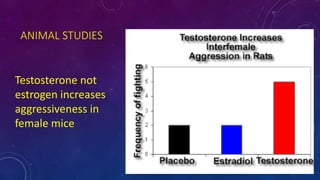 ANIMAL STUDIES
Testosterone not
estrogen increases
aggressiveness in
female mice
 