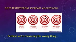 DOES TESTOSTERONE INCREASE AGGRESSION?
• Perhaps we’re measuring the wrong thing…
 