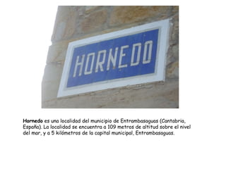 Hornedo es una localidad del municipio de Entrambasaguas (Cantabria,
España). La localidad se encuentra a 109 metros de altitud sobre el nivel
del mar, y a 5 kilómetros de la capital municipal, Entrambasaguas.
 
