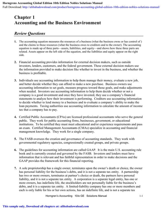 Horngrens Accounting Global Edition 10th Edition Nobles Solutions