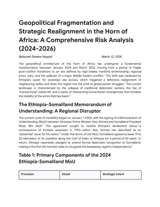 Geopolitical Fragmentation and Strategic Realignment in the Horn of ...