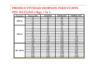 PRODUCTIVIDAD HORNOS INDUCCION
SIN NUCLEO ( Kgs / hr )

 