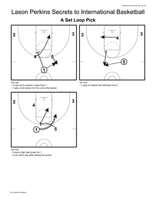Variations to the Horns Set - pg. 40
All Contents Proprietary
Lason Perkins Secrets to International Basketball
A Set Loop...