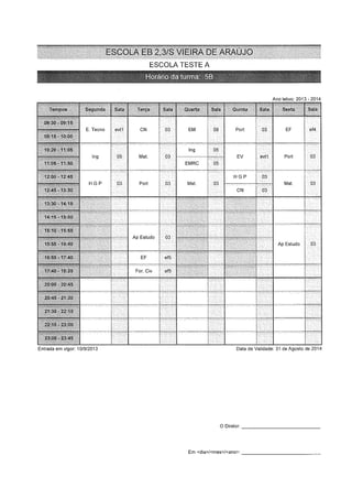 Horários turmas   5º e 6º - 2013-14