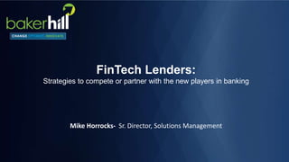 FinTech Lenders:
Strategies to compete or partner with the new players in banking
Mike Horrocks- Sr. Director, Solutions Management
 