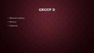 GROUP D
? Manual workers
? Drivers
? Laborers
 