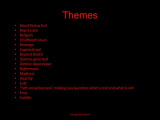 IconographyGeorge WoodfordVisual style: Often dark colours like red and black (links to evil, blood and danger etc).