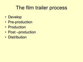 The film trailer process ,[object Object],[object Object],[object Object],[object Object],[object Object]